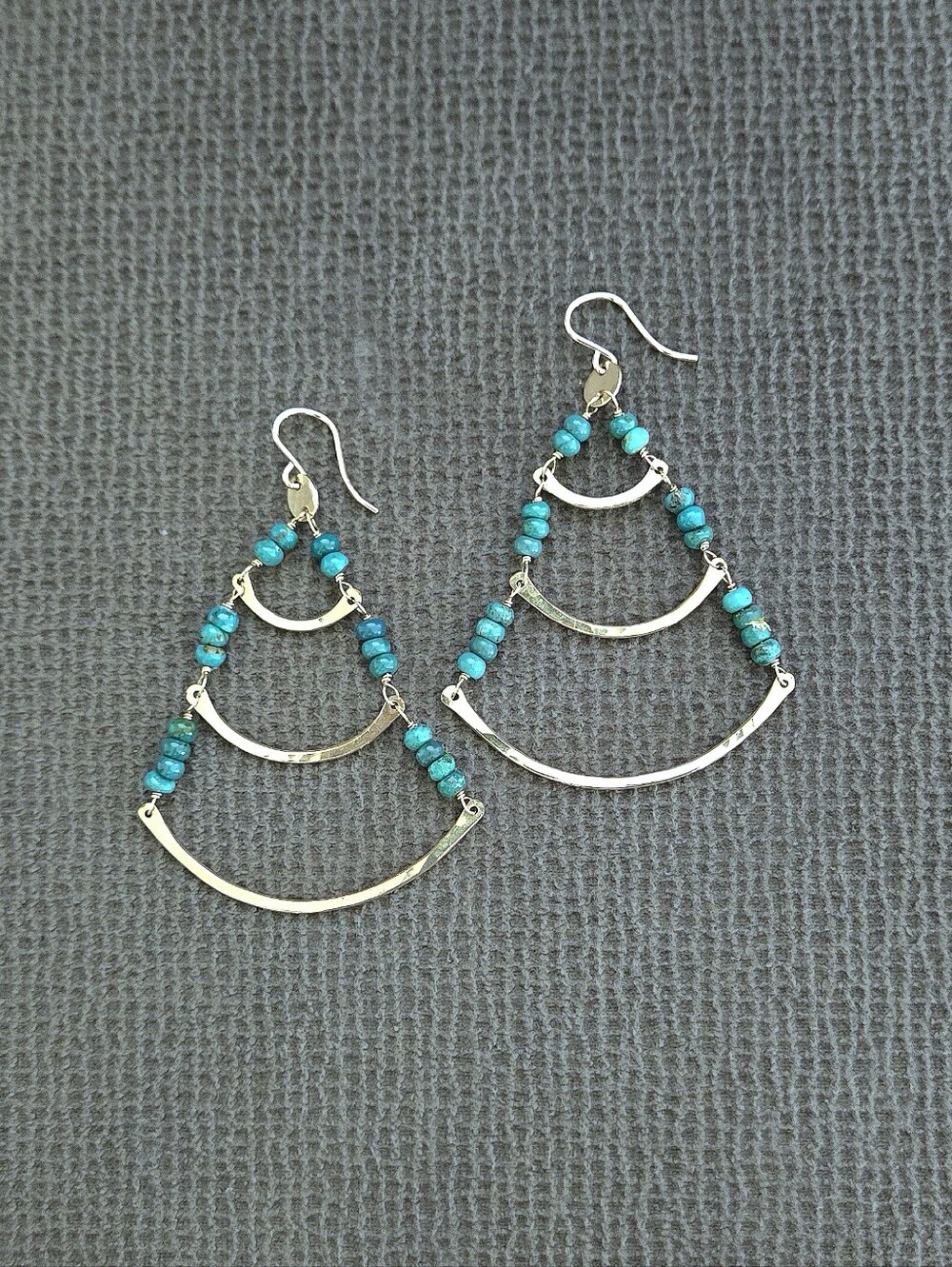 Three3️⃣ Tier Gold💛 Earrings with Turquoise🩵 Beads - NWOT - Picture 8 of 15
